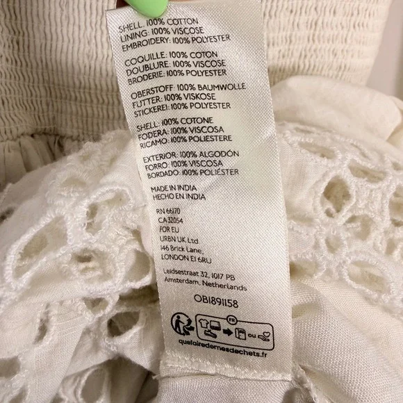 Free People Perfect Storm Midi Dress Ivory Lace Eyelet Smocked Puff Sleeve Small - Picture 6 of 7